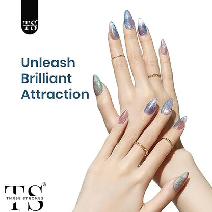 NP09 THR3E STROKES Gel NailPolish Cat Eye Gel Nail Polish Set, 6 Color Jelly Shimmer Glass Cat Eye Gel Nail Polish with Magnet Nude Reflective Clear Champagne Pink Purple Magnetic Gel Polish Gift Set 7ML (UV/LED LIGHT REQUIRED)