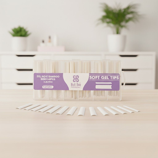 NP74 Bolt Bee Professional 3XL No C Bamboo Soft Gel Tips - Natural (GJB-174N), 240 Pcs Nail Extensions Box