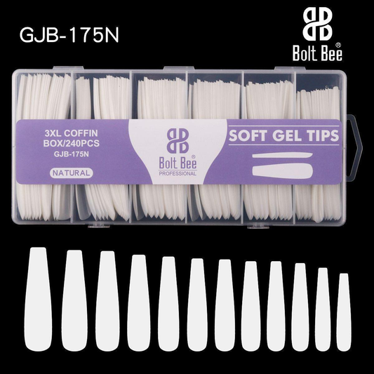 NP75 Bolt Bee Professional 3XL Coffin Natural Soft Gel Nail Tips - GJB-175N (Box of 240 Pcs)