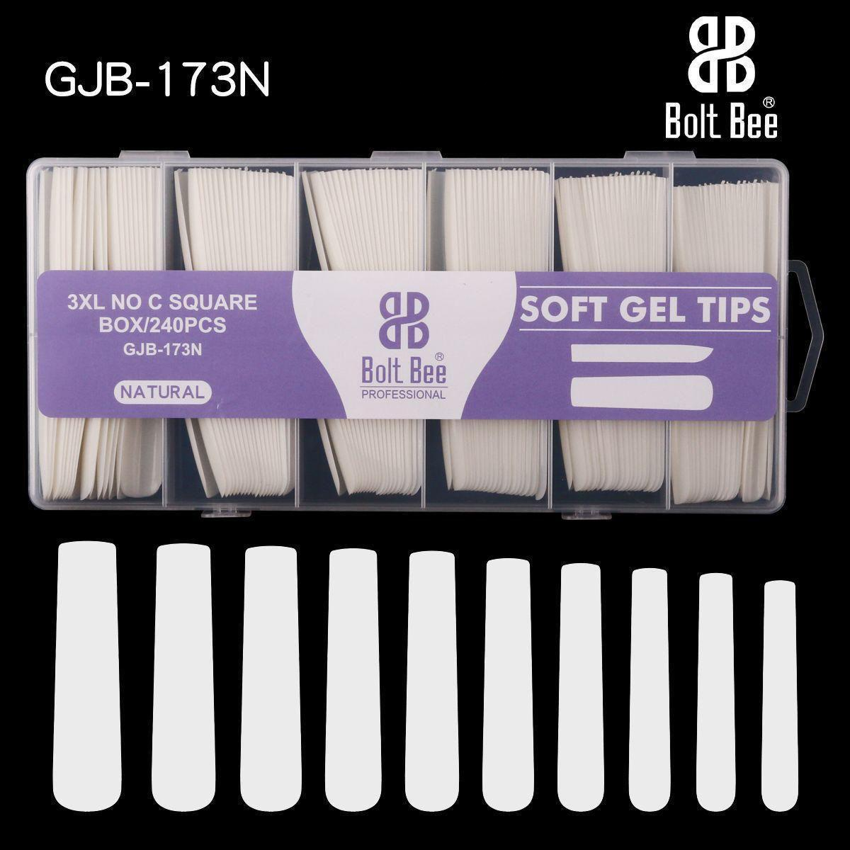 NP77 Bolt Bee Professional 3XL No C Square Natural Soft Gel Nail Tips - GJB-173N (Box of 240 Pcs)