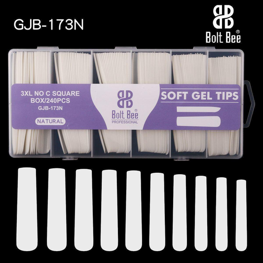 NP77 Bolt Bee Professional 3XL No C Square Natural Soft Gel Nail Tips - GJB-173N (Box of 240 Pcs)