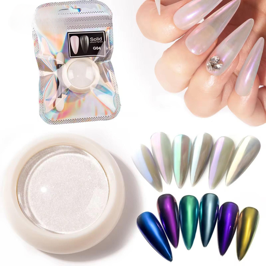 NP79 Solid Mirror Aurora/Chrome Nail Powder Kit - Iridescent Pearlescent Pigment & Applicators (G04)