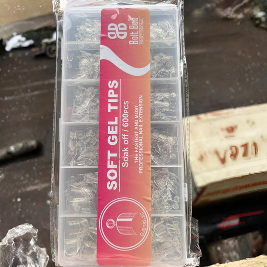 NP80 Bolt Bee Professional Clear Short Almond Soft Gel Tips - Soak Off (Box of 600 Pcs) GJB182-3G