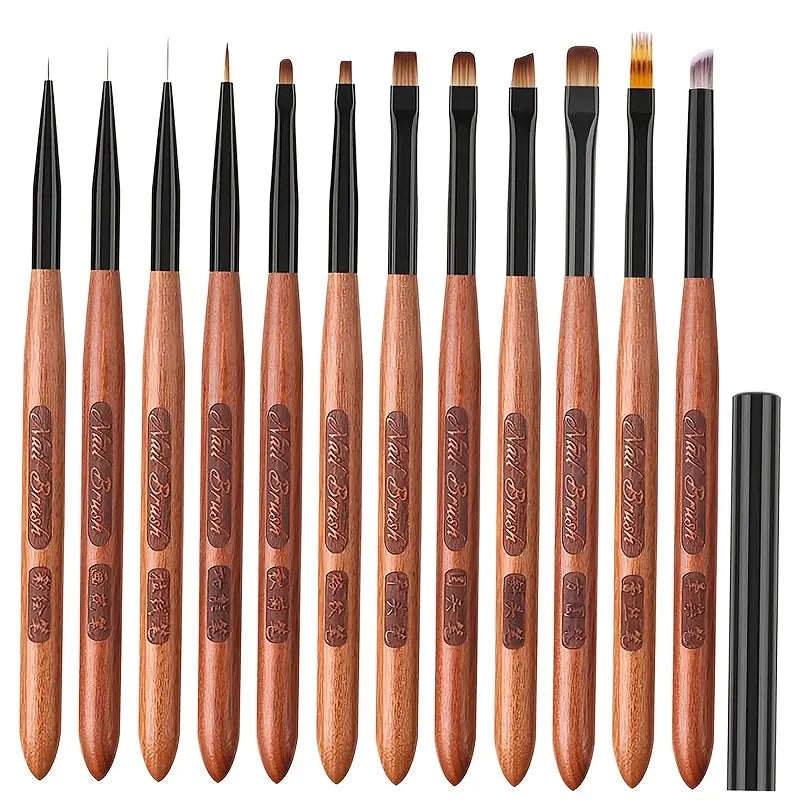 GV761 12pcs Professional Nail Art Brush Set – Gel, Gradient, Detail Brushes & Dotting Pen for Nail Design