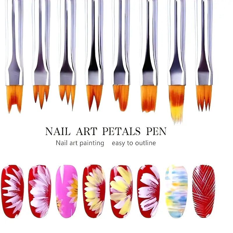 GV759 8PCS Nail Art Brush Set – Professional Acrylic & Gel Design Tools with 3D Builder Pen for Salon-Quality Manicures ( Color may Vary )