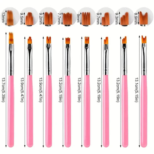 8PCS Nail Art Brush Set – Acrylic & UV Gel Tools for 3D Designs