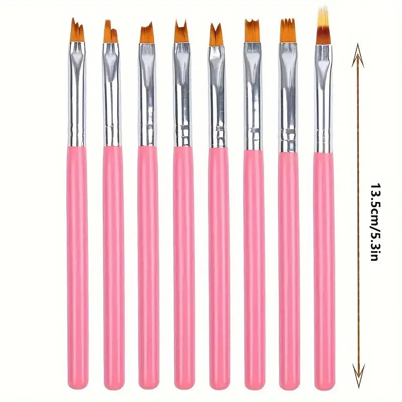 GV759 8PCS Nail Art Brush Set – Professional Acrylic & Gel Design Tools with 3D Builder Pen for Salon-Quality Manicures ( Color may Vary )
