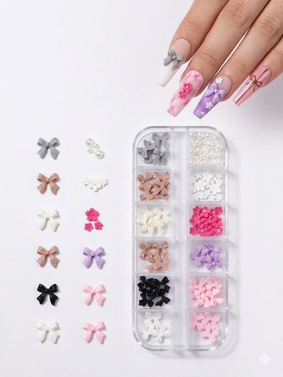 GV1038 3D Nail Art Decoration Set – Bows, Pearls & Flower Charms for Nail Design