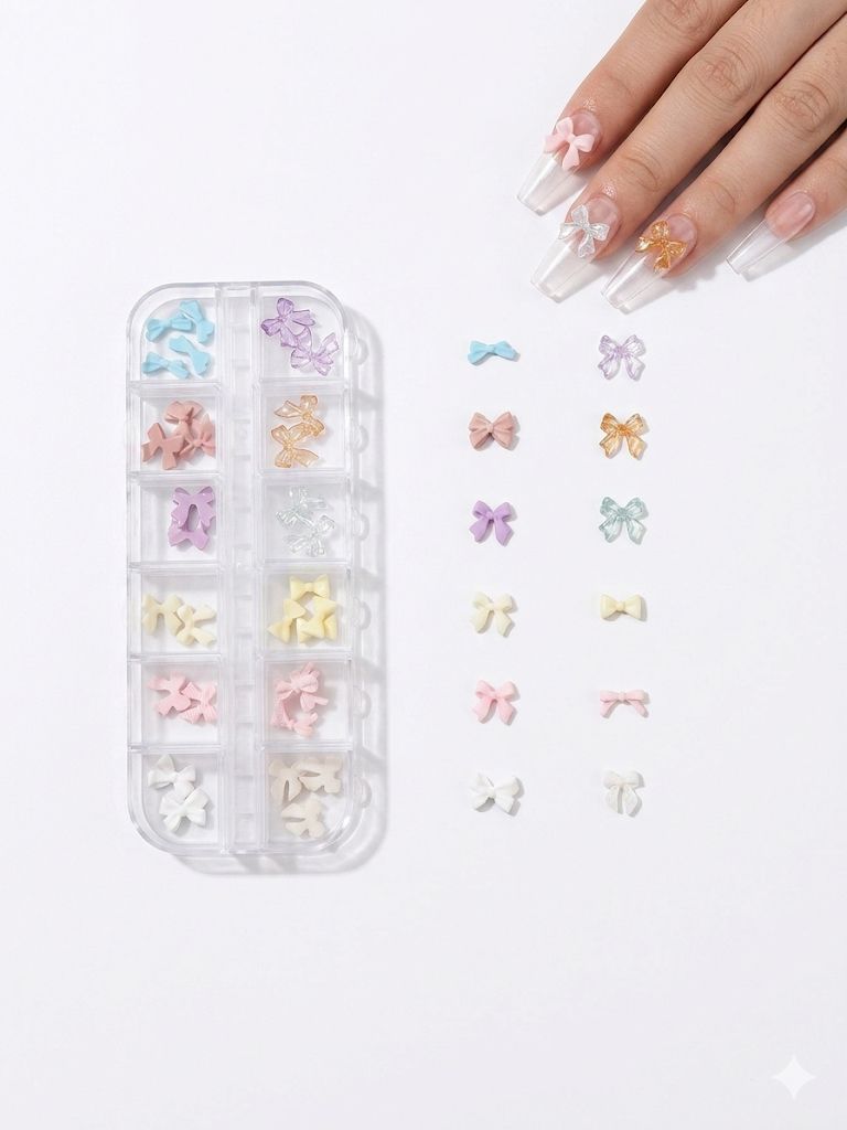 GV1042 3D Nail Art Decoration Set – Bows, Pearls & Flower Charms for Nail Design