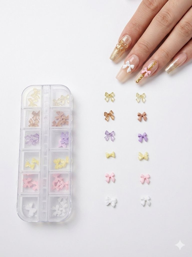 GV1045 3D Nail Art Decoration Set – Bows, Pearls & Flower Charms for Nail Design