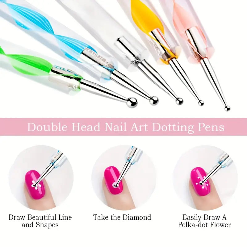 GV755 27-in-1 Professional Nail Art Kit – All-in-One 2-in-1 Brush & Pen System with Dotting Tools, Stamping Pen & Nail Brushes for Gel & Acrylic Nail Design (No Gel Polish Colors Included)
