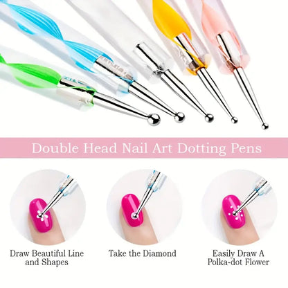 GV755 27-in-1 Professional Nail Art Kit – All-in-One 2-in-1 Brush & Pen System with Dotting Tools, Stamping Pen & Nail Brushes for Gel & Acrylic Nail Design (No Gel Polish Colors Included)