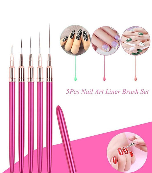 GV631 5pcs Nail Art Liner Brush Set – Fine Detail Striping Pens for Professional Nail Art Design Color may Vary