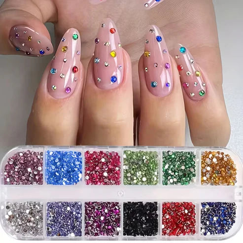 12 Boxes (2000PCS) Nail Art Rhinestones – Mixed Color Gems & Crystals