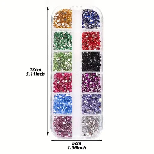 12 Boxes (2000PCS) Nail Art Rhinestones – Mixed Color Gems & Crystals