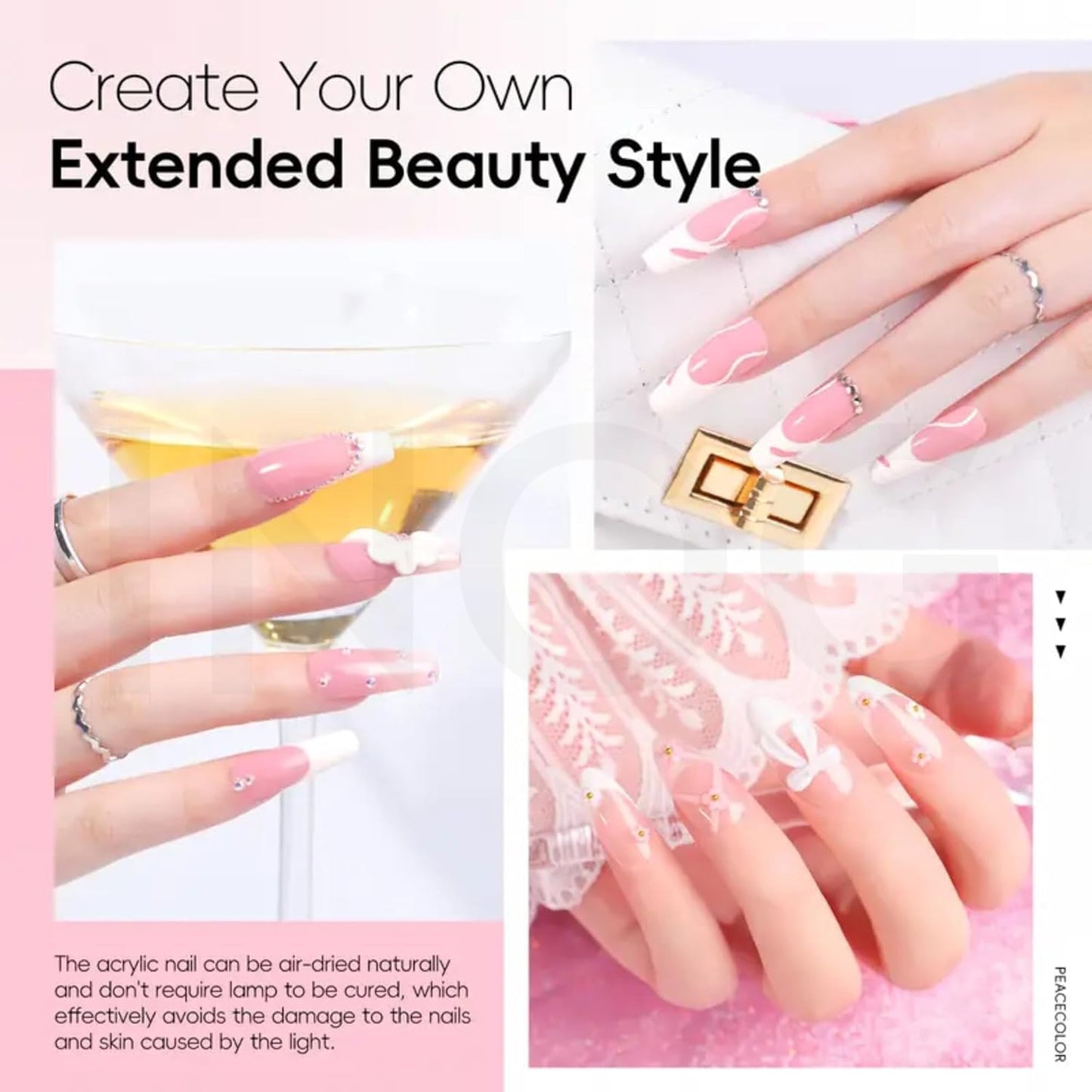 GV831 THR3E STROKES Acrylic Nail Extension Kit, Acrylic Powder x3, Monomer, Dappen Glass & Carving Pen (6 Items in the set) Nail Art Kit