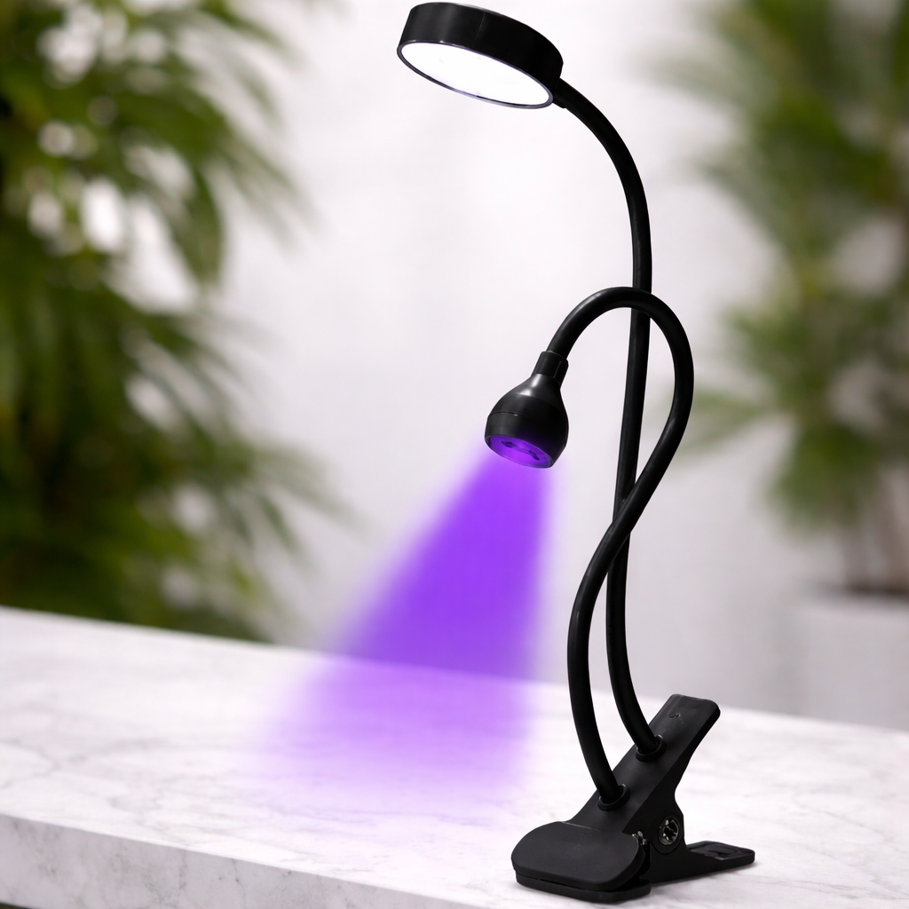 GV943 Dual Head LED Nail Lamp Clip – Flexible UV Gel Curing Light with Desk Clip
