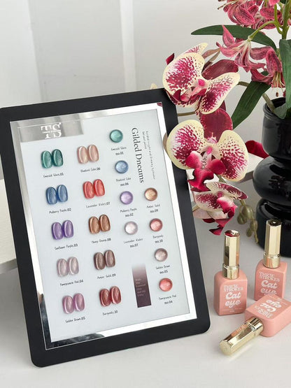 GV1022 THR3E STROKES Gilded Dreams Cat Eye Gel Polish Set (10 Colors, 15ml) – Premium Magnetic UV/LED Nail Art Kit