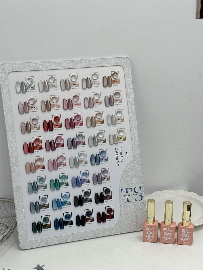 GV1023 THR3E STROKES Polar Day Cat Eye Gel Polish Master Set (36 Colors, 15ml) – Complete Premium Magnetic UV/LED Salon Palette