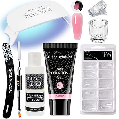 GV1075 Poly Nail Gel Extension Kit With Slip Solution Uv Nail Lamp for Builder Gel UV Nail Art Kit Nail Extension Set {SSD KIT} (PINK, 8 IN 1)