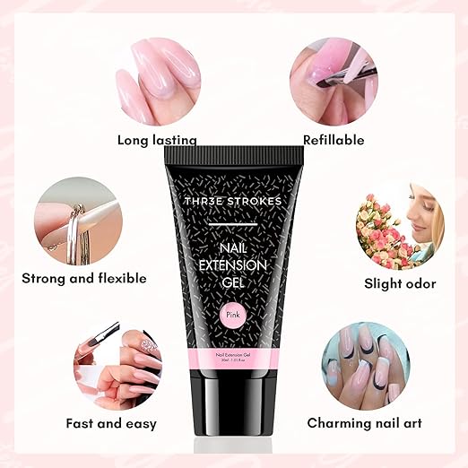 GV1075 Poly Nail Gel Extension Kit With Slip Solution Uv Nail Lamp for Builder Gel UV Nail Art Kit Nail Extension Set {SSD KIT} (PINK, 8 IN 1)