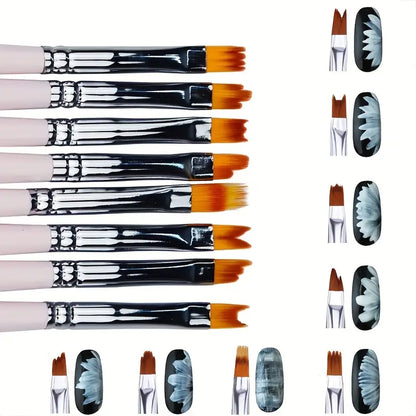 GV770 8pcs Premium White Nail Brush Pen Set – Gel Flower Drawing & Gradient Painting Brushes for Professional Manicure and Nail Art Color may Vary