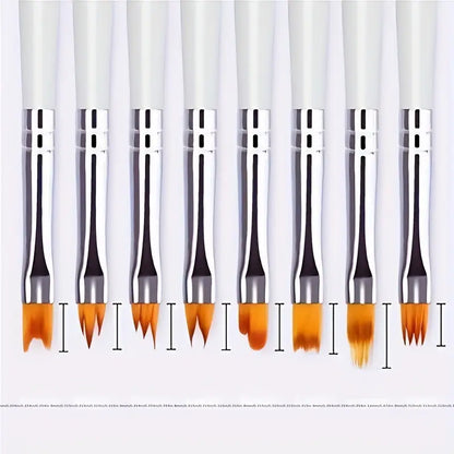 GV770 8pcs Premium White Nail Brush Pen Set – Gel Flower Drawing & Gradient Painting Brushes for Professional Manicure and Nail Art Color may Vary