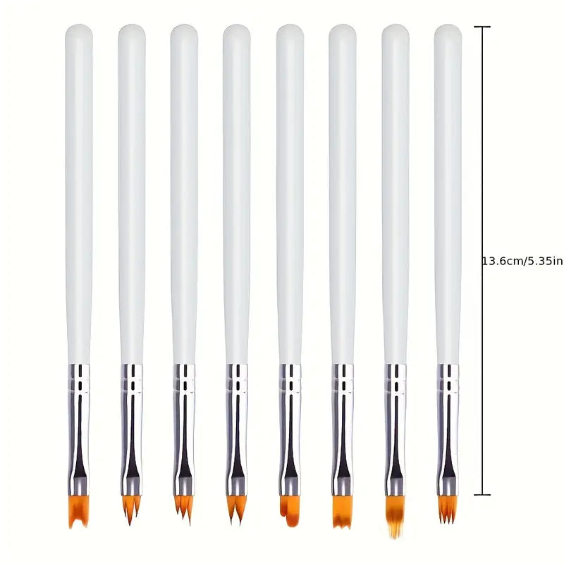 GV770 8pcs Premium White Nail Brush Pen Set – Gel Flower Drawing & Gradient Painting Brushes for Professional Manicure and Nail Art Color may Vary