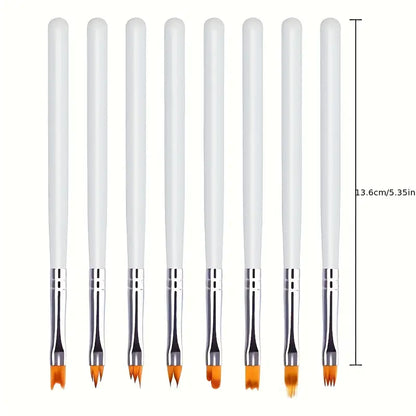 GV770 8pcs Premium White Nail Brush Pen Set – Gel Flower Drawing & Gradient Painting Brushes for Professional Manicure and Nail Art Color may Vary