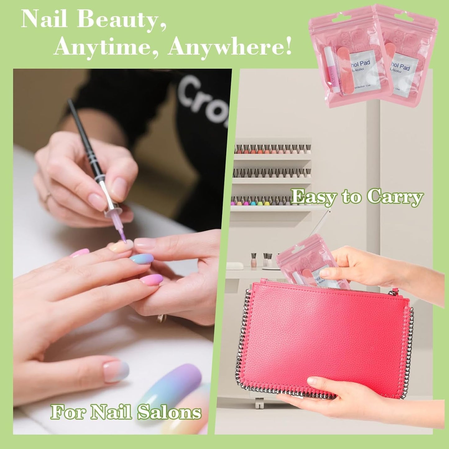 GV1004 INOG Press On Nail Tool Kit with Everything, Bebbtiy Nail Prep Tool Disposable Manicure Kit with Nail File, Nail Glue, Prep Pads, Adhesive Nail Tabs,Wood Stick, Packaging Bag (20pcs-pink)
