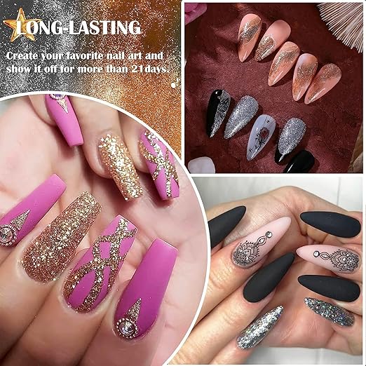 NP05 QUEENFINGER 2 Color Metallic Painting Gel, Golden Silver Painted Gel Nail Polish 3D Metal Painting Gel Drawing Nail Gel Glossy Soak Off UVLED DIY Nail Art Manicure