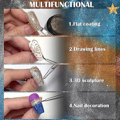 NP05 QUEENFINGER 2 Color Metallic Painting Gel, Golden Silver Painted Gel Nail Polish 3D Metal Painting Gel Drawing Nail Gel Glossy Soak Off UVLED DIY Nail Art Manicure