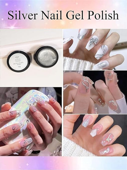 NP06 QUEENFINGER Metallic Gel Nail Polish, 3D Gold, Silver, Rose Gold for Cyber Punk French Nail Design (Pack of 3) 1E+1 grams