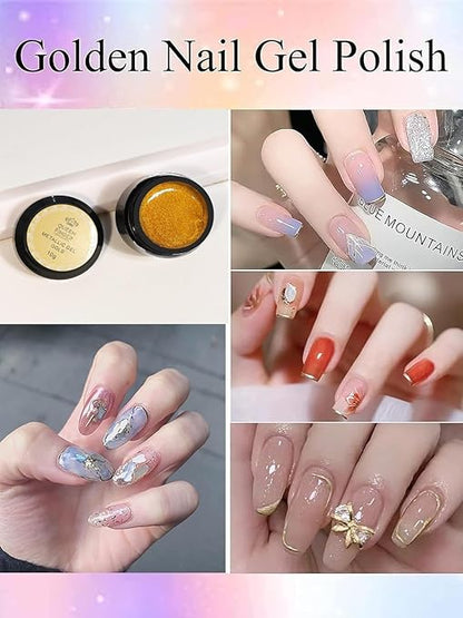 NP06 QUEENFINGER Metallic Gel Nail Polish, 3D Gold, Silver, Rose Gold for Cyber Punk French Nail Design (Pack of 3) 1E+1 grams