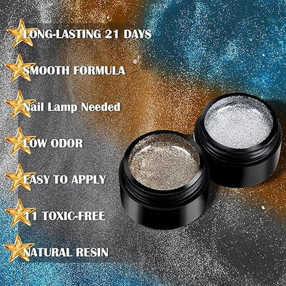 NP05 QUEENFINGER 2 Color Metallic Painting Gel, Golden Silver Painted Gel Nail Polish 3D Metal Painting Gel Drawing Nail Gel Glossy Soak Off UVLED DIY Nail Art Manicure