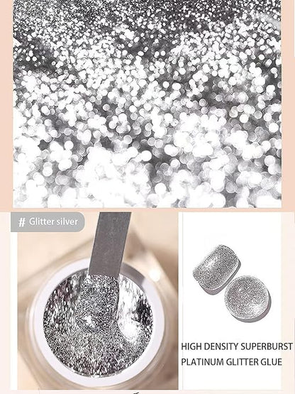 NP05 QUEENFINGER 2 Color Metallic Painting Gel, Golden Silver Painted Gel Nail Polish 3D Metal Painting Gel Drawing Nail Gel Glossy Soak Off UVLED DIY Nail Art Manicure