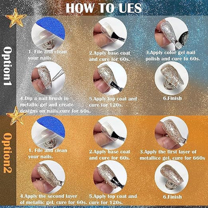 NP05 QUEENFINGER 2 Color Metallic Painting Gel, Golden Silver Painted Gel Nail Polish 3D Metal Painting Gel Drawing Nail Gel Glossy Soak Off UVLED DIY Nail Art Manicure