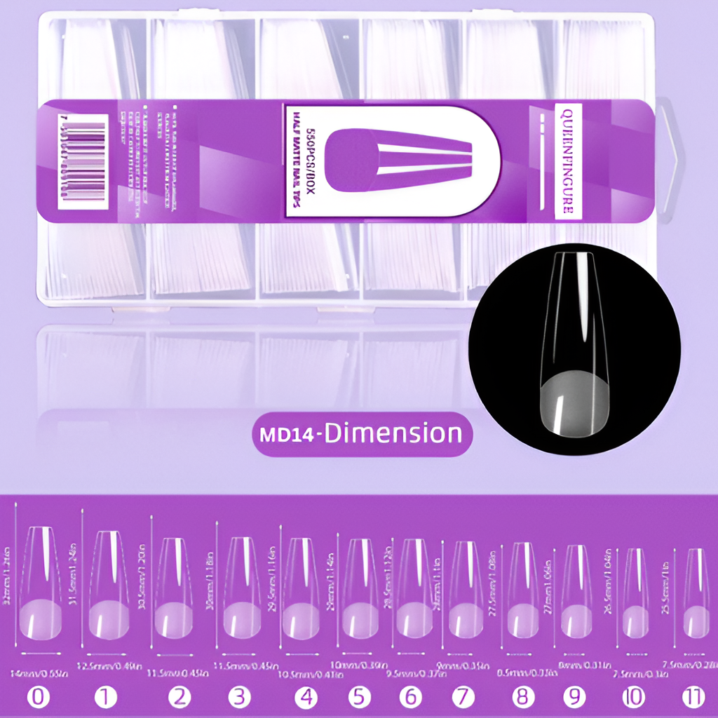 Queenfingure 550pcs Half-Matte Nail Tips – Full Cover Extension Set