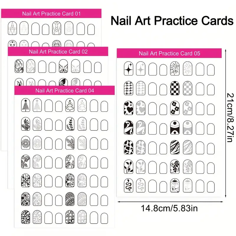 GV756 10PCS MSOKAY Reusable Nail Art Practice Cards – Step-by-Step Design Guides, Press-On & Acrylic Nail Training Sheets for Beginners & Professionals