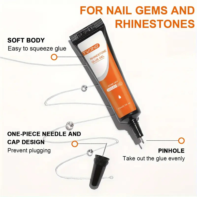 GV769 15ml Super Adhesive Rhinestone Glue for Nails – No Wipe Gel Nail Glue for Crystals, Beads & 3D Nail Art, UV/LED Lamp Cured