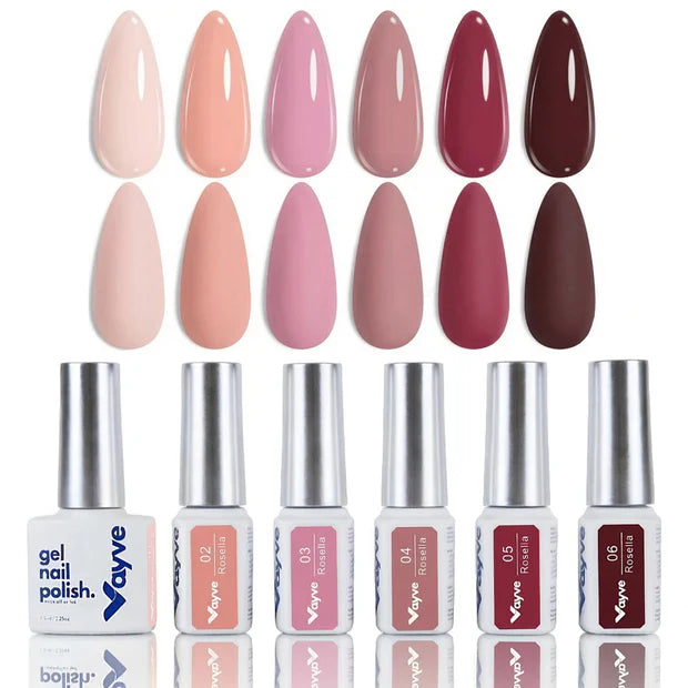 GV970 Vayve Rosella Gel Polish Set – Solid Colors Pink, Red, Nude 6 Shades