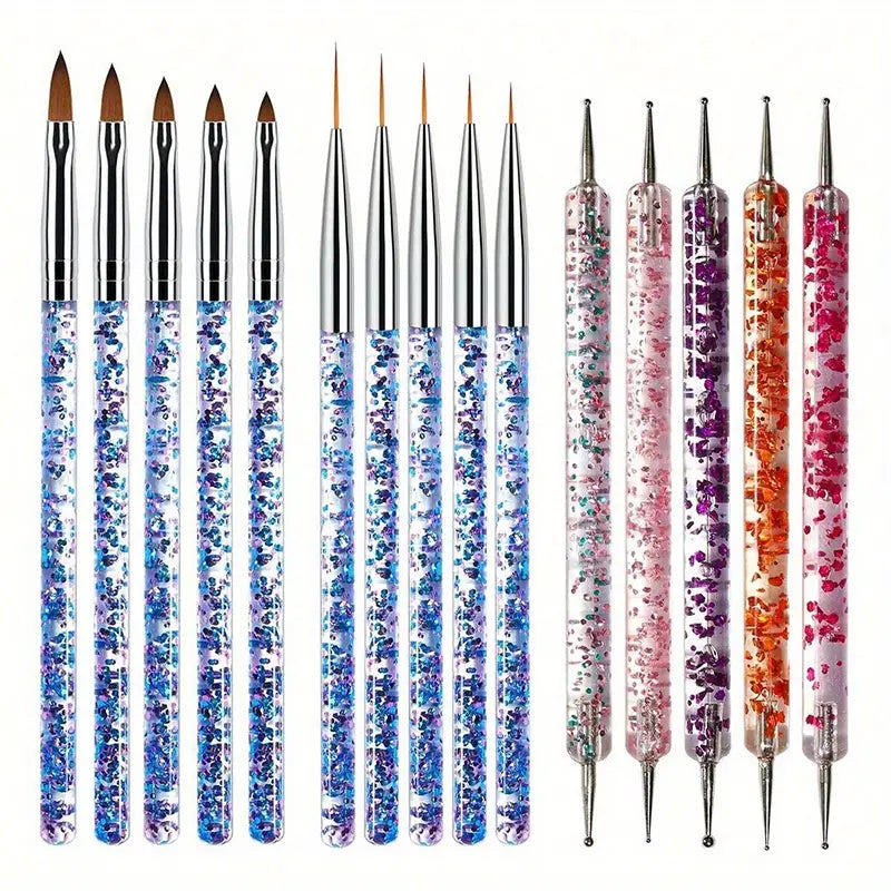 GV750 15pcs Professional Nail Art Brush Set – Gel Polish, Dotting, Sculpting, Flower & Silicone Brushes for DIY Manicure and Nail Design