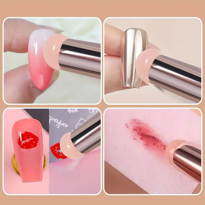 GV736 Silicone Nail Art Brush – Gradient & Smudge Tool with Protective Cover, Portable Manicure Accessory for Hands, Feet & Nails