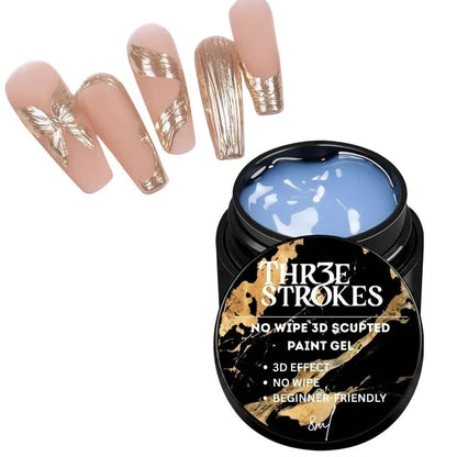 GV1127 THR3E STROKES No Wipe 3D Sculpting Gel for Nails, UV LED Cured Solid Builder Gel for Chrome Powder, Rhinestone Application and Nail Art Painting, 8ml (ROUND DABBA)