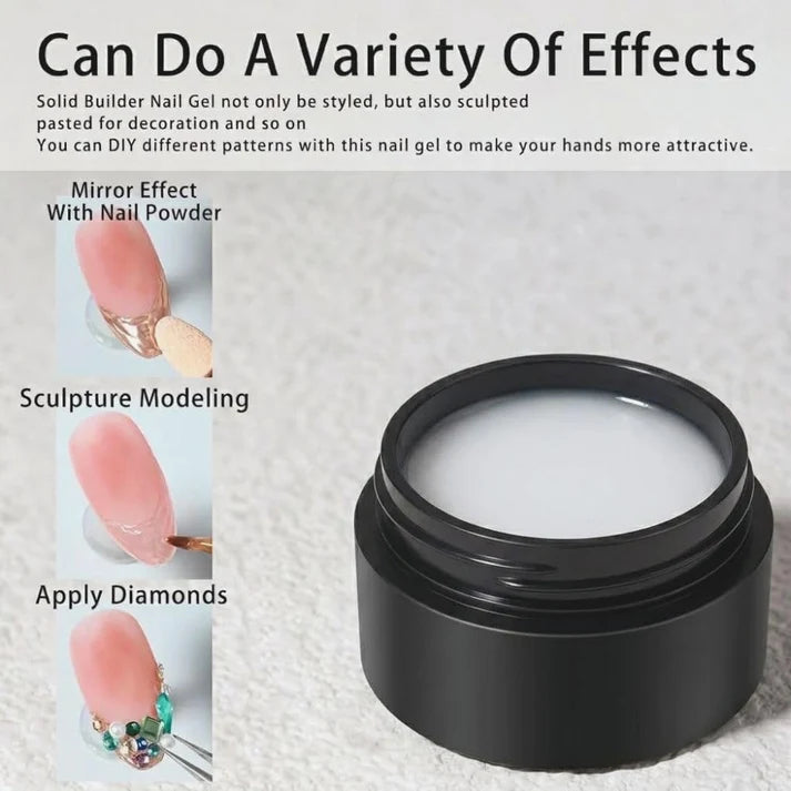 GV1127 THR3E STROKES No Wipe 3D Sculpting Gel for Nails, UV LED Cured Solid Builder Gel for Chrome Powder, Rhinestone Application and Nail Art Painting, 8ml (ROUND DABBA)
