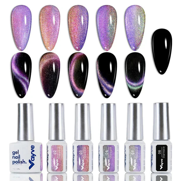 GV967 Vayve Starwave Cat Eye Gel Polish Set – Galaxy Magnetic Effect, 6 Shades