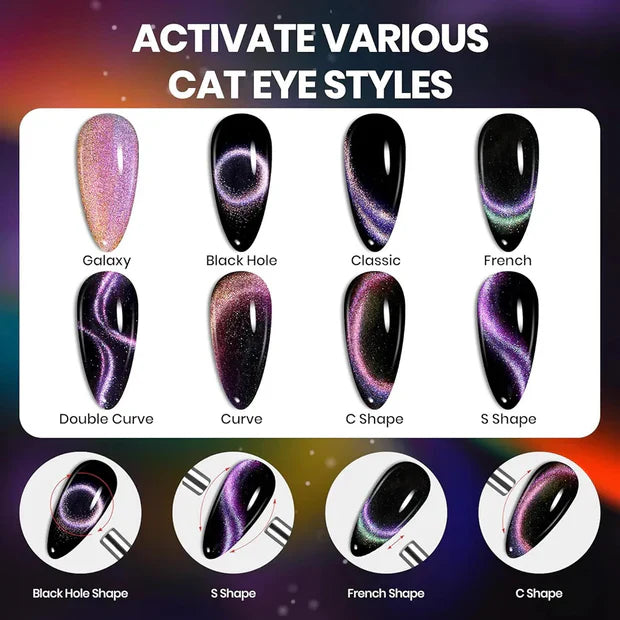 GV967 Vayve Starwave Cat Eye Gel Polish Set – Galaxy Magnetic Effect, 6 Shades