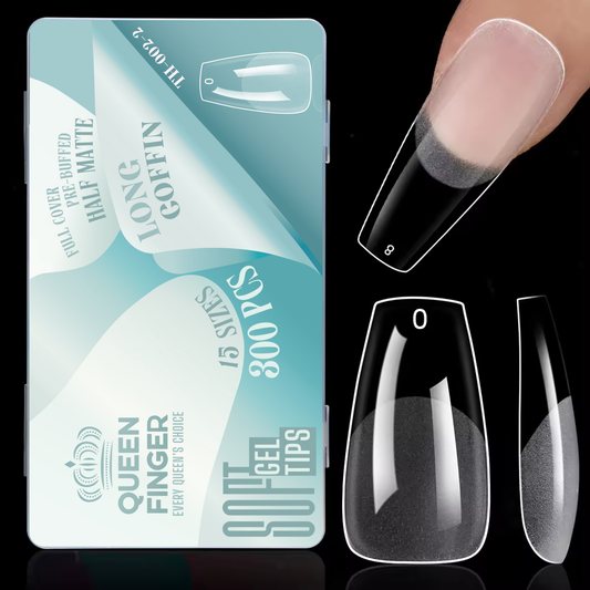 GV873 Soft Gel Nail Tips with Box – 300PCS Clear Gel X Nail Tips Full Cover Fake Nails Soft Acrylic Tips for Nail Extension Manicure at Home or Salon DIY Use for Women and Girls