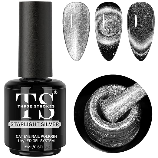 NP07 THR3E STROKES Cat Eye Gel Nail Polish 15Ml Gel Polish Soak Off U V Led Nail Lamp 1 Color Silver Shimmer Velvet Finish Gel Nail Polish Nail Art Manicure Salon Diy Home