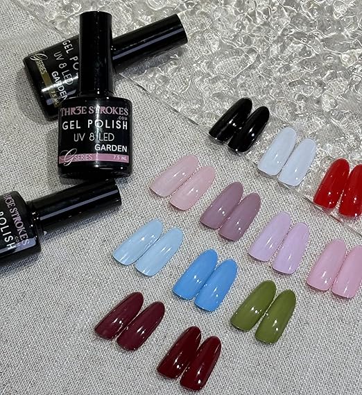 NP08 THR3E STROKES Gel Nail Polish Set, 12 Colors Purple Gel Polish Set Burgundy Red Nail Polish Soak Off Pink Nude Brown Nail Gifts for Women Girl DIY Salon Home Manicure (GARDEN SERIES) 7.5ML